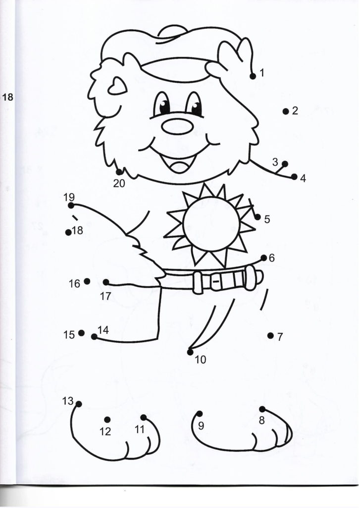 happy bear animal printable dot to dot – connect the dots numbers 1-20