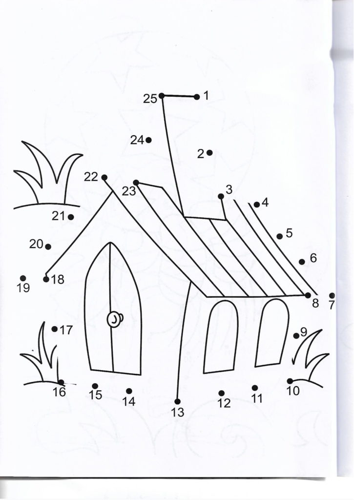 House printable dot to dot – connect the dots numbers 1-25