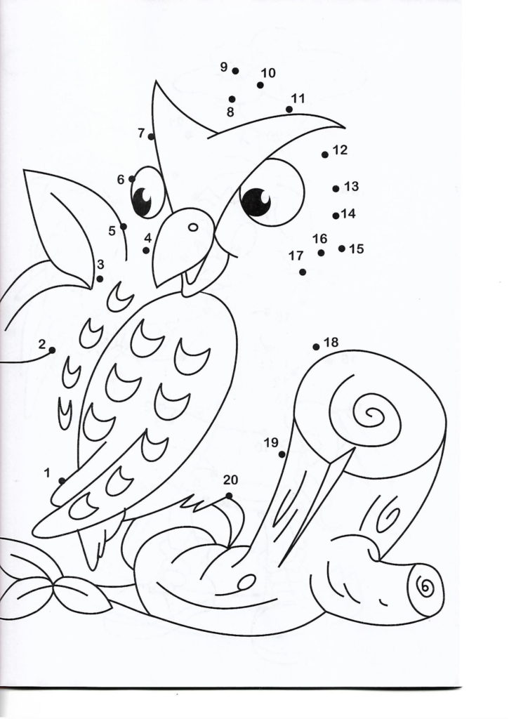 owl animal printable dot to dot – connect the dots numbers 1-20