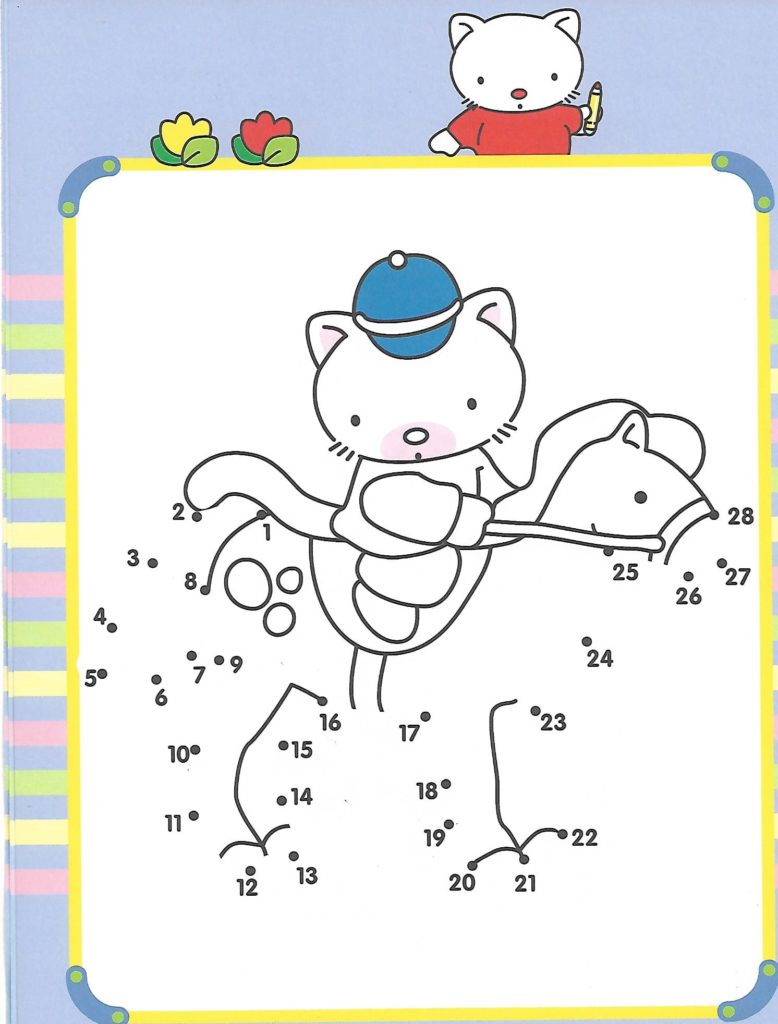 cat riding a horse animal printable dot to dot – connect the dots numbers 1-30